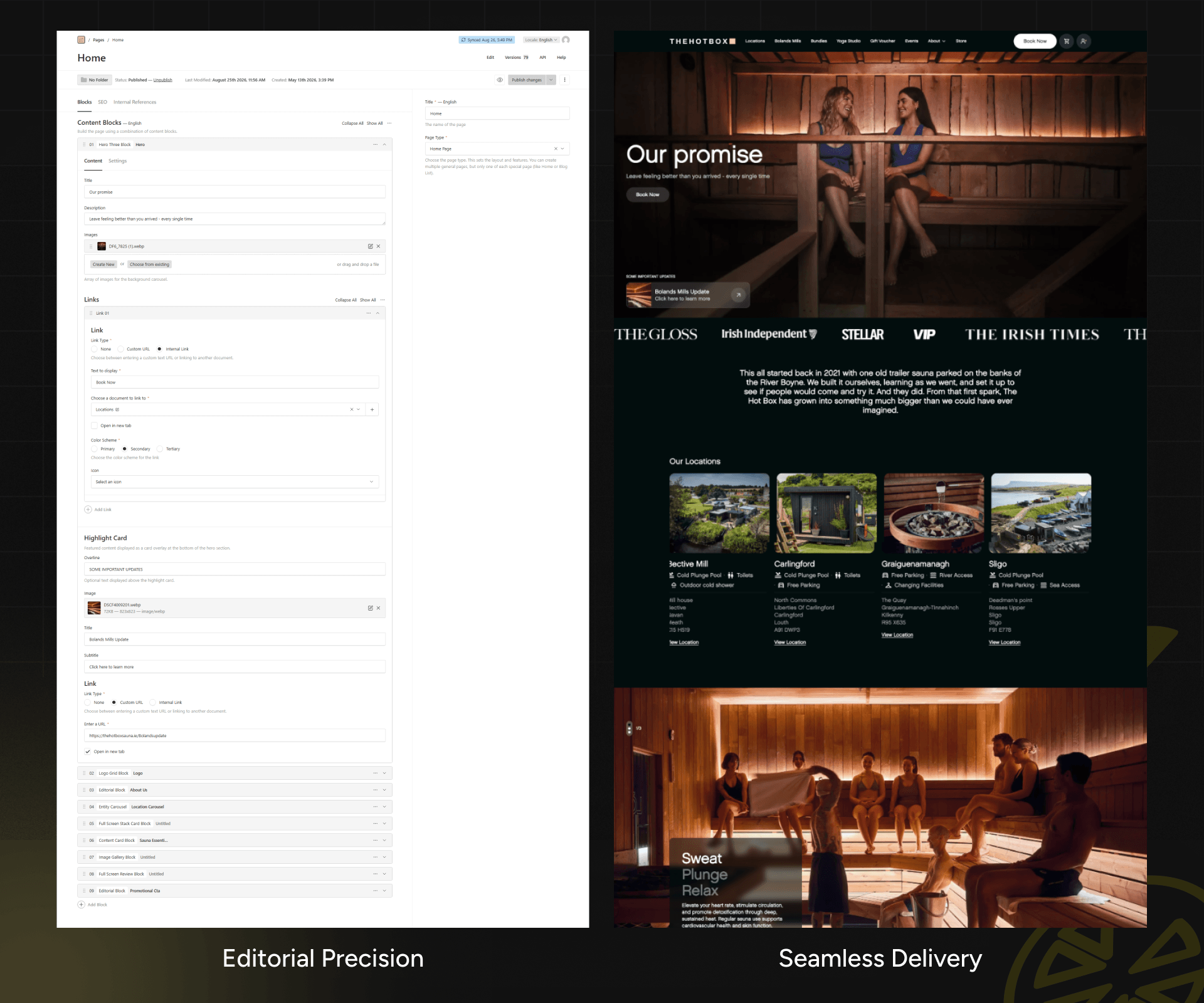 The HotBox Sauna editorial precision -> Seamless delivery